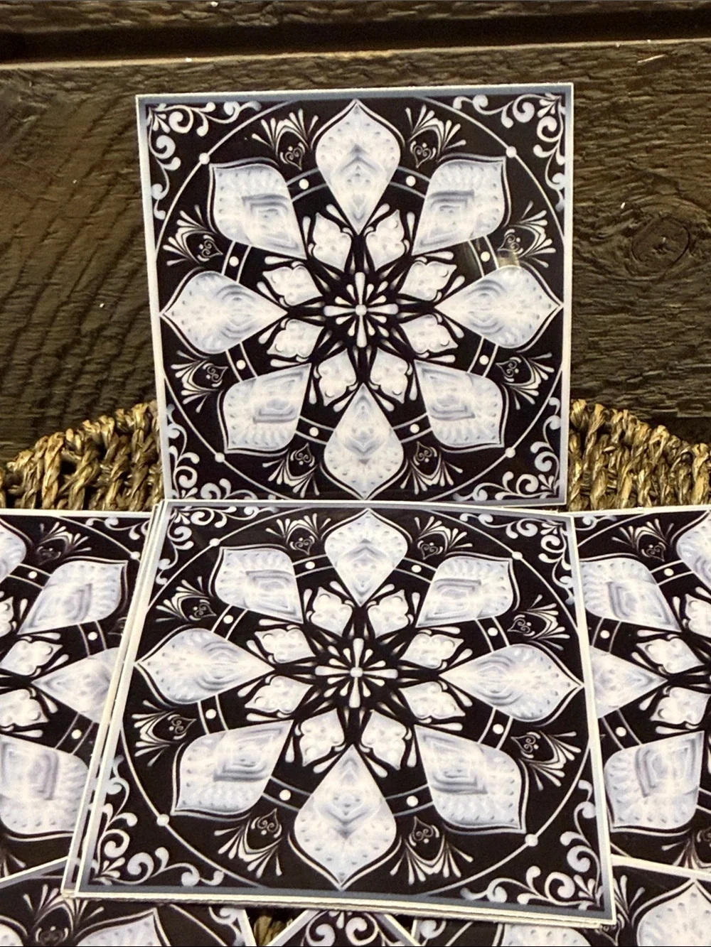 Set of 15 Black & White Mandala Decorative Tiles Peel & Stick Art Decals 4